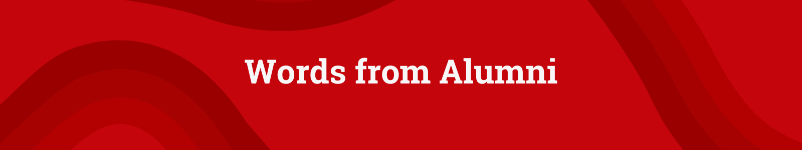 Banner with a wavy background with the text, 'Words from Alumni'